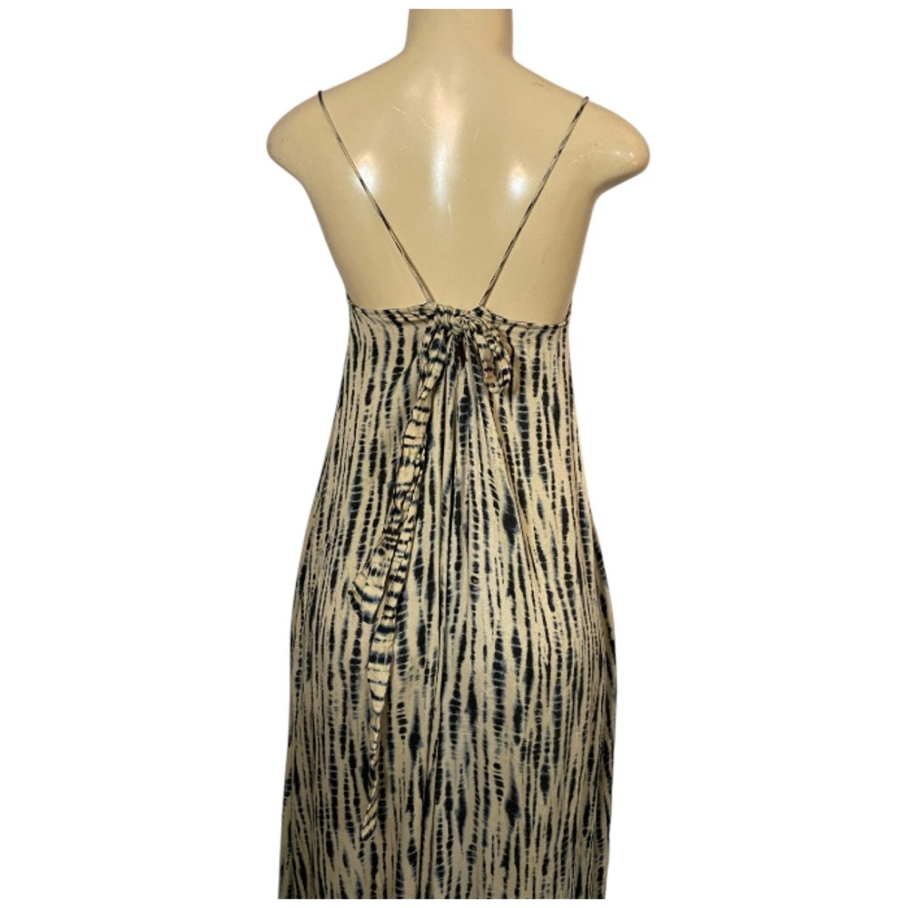 Zara Tan & Navy Tie Dye Maxi Dress Size M/L 100% Viscose Sleeveless - Picture 7 of 9